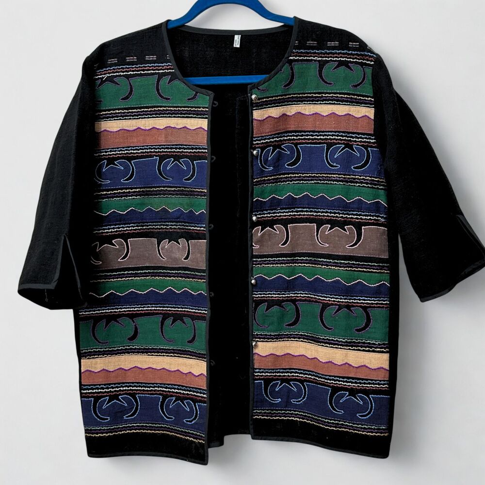 Southwest Pattern Jacket Shirt w/ Bell Buttons Size Large